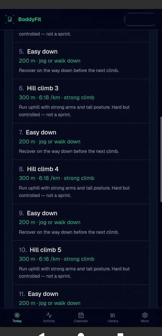 Structured hill session with paced segments